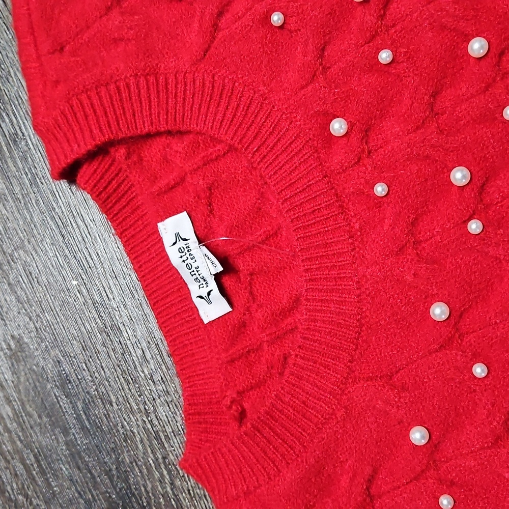 Nanette Lepore Women's Pearl Knit Red Crew Neck Sweater Large - Picture 2 of 8